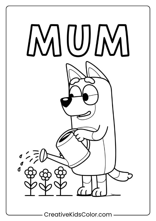 Bluey Und Mama Ausmalbild Mit Sanfter Szene, In Der Sie Sich Liebevoll An Den Pfoten Halten.
