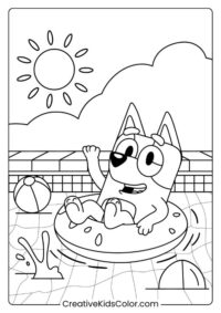 Bluey Coloring Pages 35 Free - Blueys Summer Pool Day 200x283 
