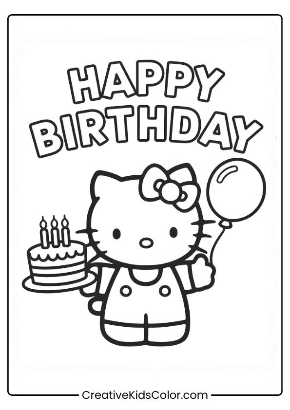 Hello Kitty Birthday Coloring Page