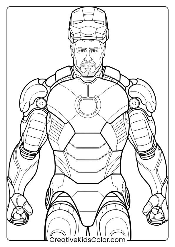 Iron Man Taking Off His Mask In A Coloring Page, Emphasizing Detailed Armor And Tony Stark'S Face.