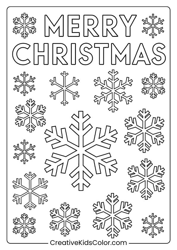 Intricate Snowflakes Surrounding &Quot;Merry Christmas&Quot; On A Classic, Festive Coloring Page.