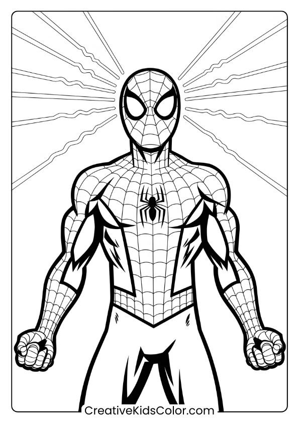 Spiderman Ausmalbild Mit Spiderman, Dessen Spinnensinn Aktiviert Ist, Mit Fokus Auf Seinem Ikonischen Netzanzug.
