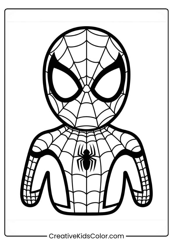 Spiderman Ausmalbild Mit Spiderman In Seinem Netzanzug, Inspiriert Von Among Us, Mit Großen Augen Und Spinnenemblem.
