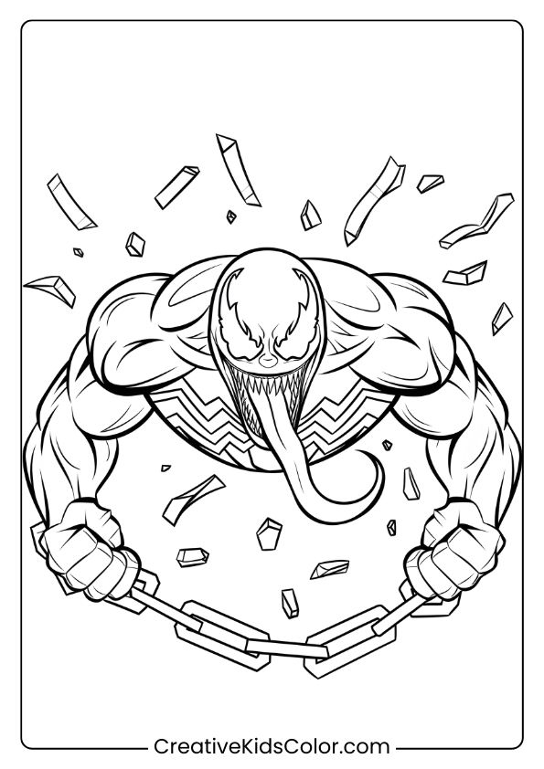 Venom Breaking Free Coloring Page, Showing Venom Breaking Through A Wall.