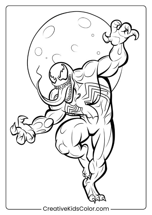 Venom Dancing Under The Moon Coloring Page, Featuring Venom In A Dynamic Dance Pose.