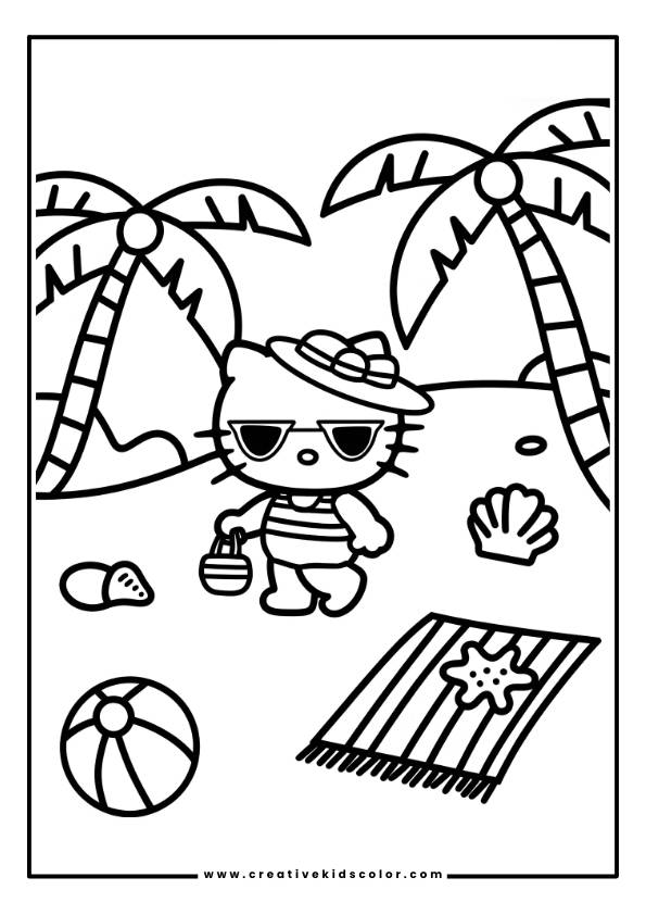 Hello Kitty Beach Coloring Page