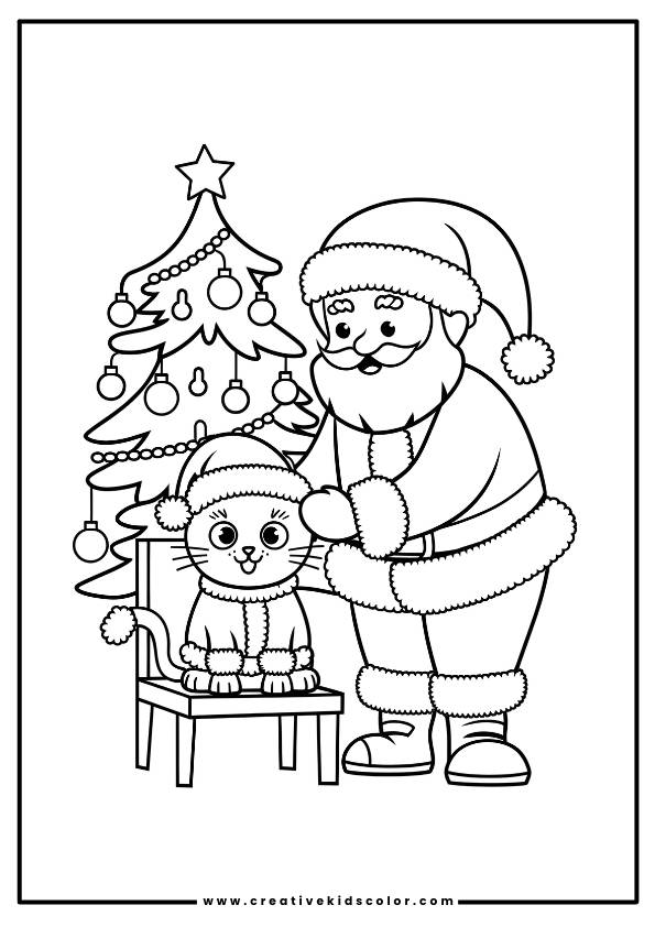 Christmas Cat Coloring Page