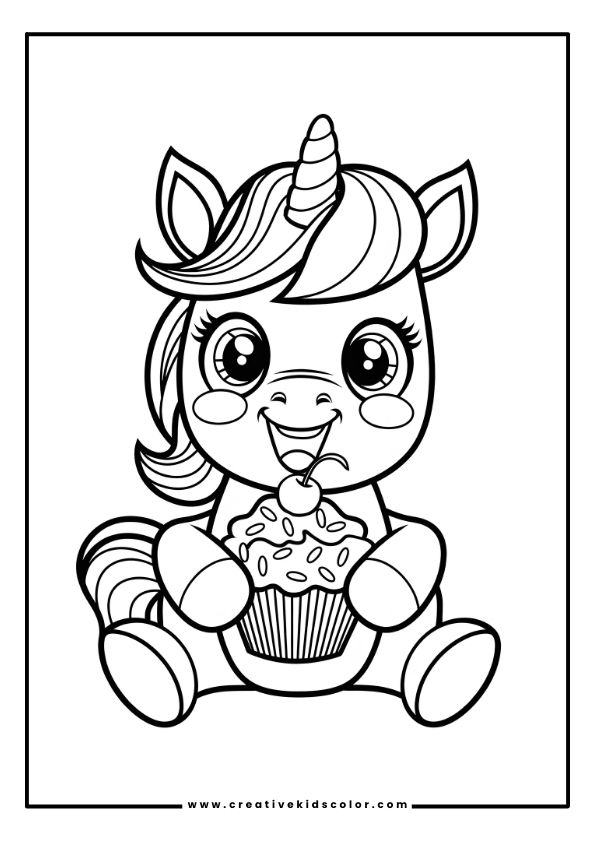 Unicorn Cupcake Coloring Page