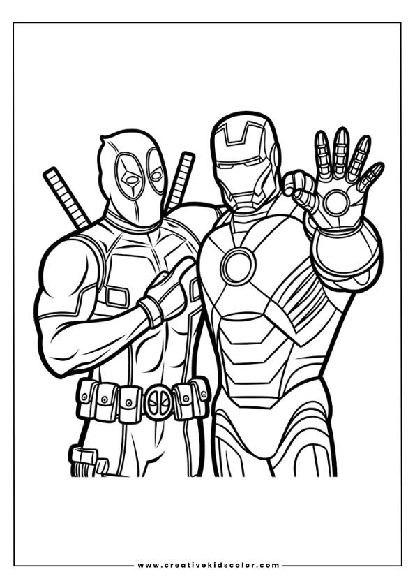 Deadpool And Iron Man Coloring Page