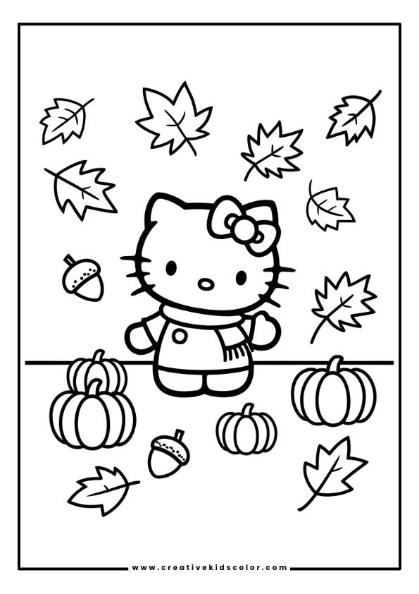 Hello Kitty Fall Coloring Page