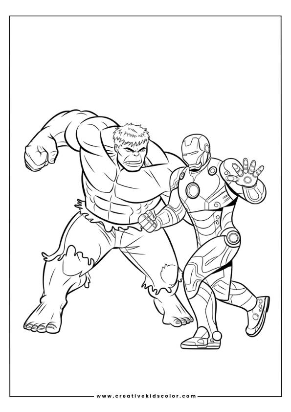 Hulk Fighting Iron Man Coloring Page