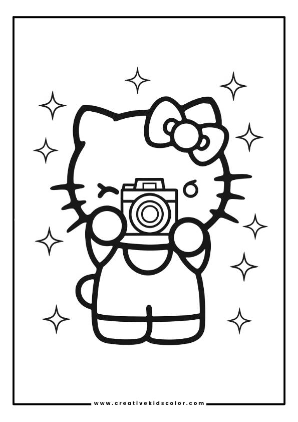 Photographer Hello Kitty Coloring Page