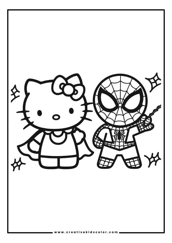 Hello Kitty And Spiderman Coloring Page