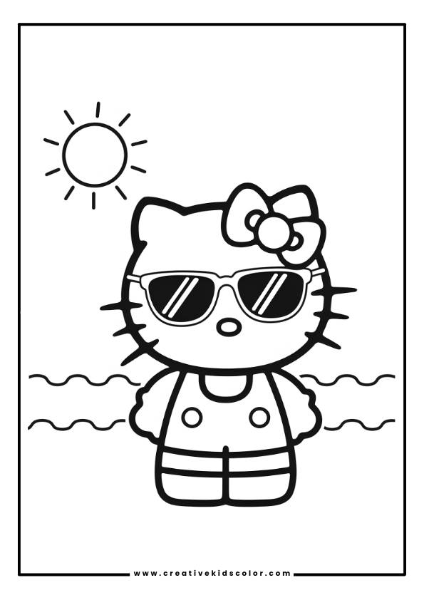 Hello Kitty Summer Coloring Page