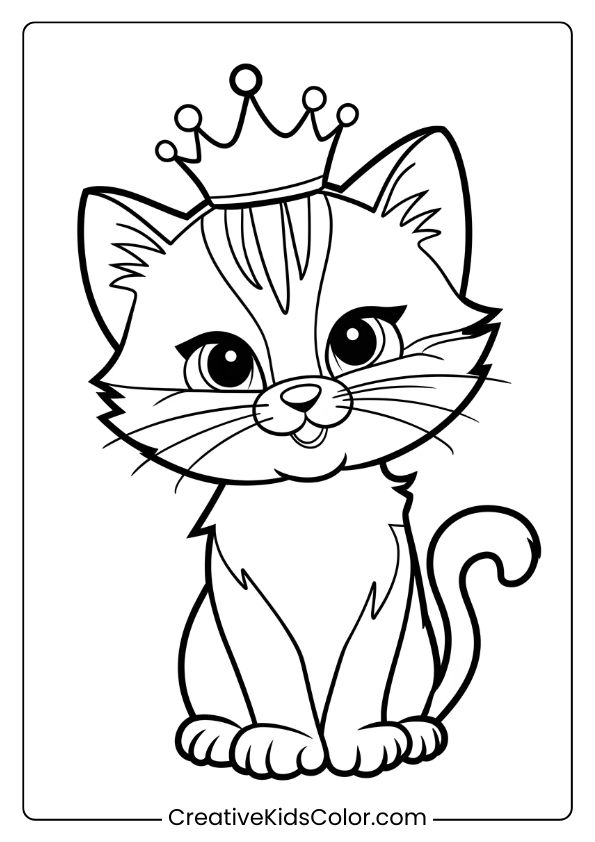 A Kitten With A Princess Crown, Adding A Royal Touch To This Charming Coloring Page.