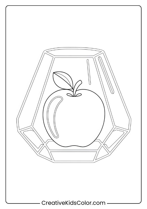 Unique Coloring Page With An Apple In A Glass Terrarium, Great For An Indoor Garden Theme.