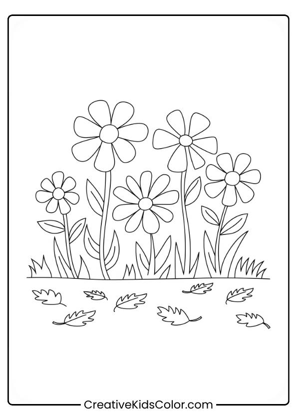 Autumn Flowers Blooming In A Garden, Depicted In This Seasonal Coloring Page.