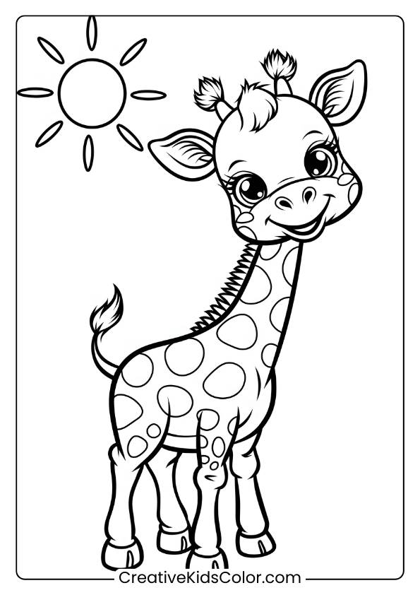 Baby Giraffe Enjoying A Sunny Day, Making This Coloring Page Perfect For A Fun And Simple Activity.