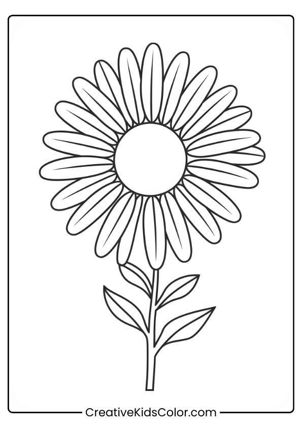 A Large Daisy With Bold, Thick Petals And Simple Stem, Easy And Fun For All Ages To Color.