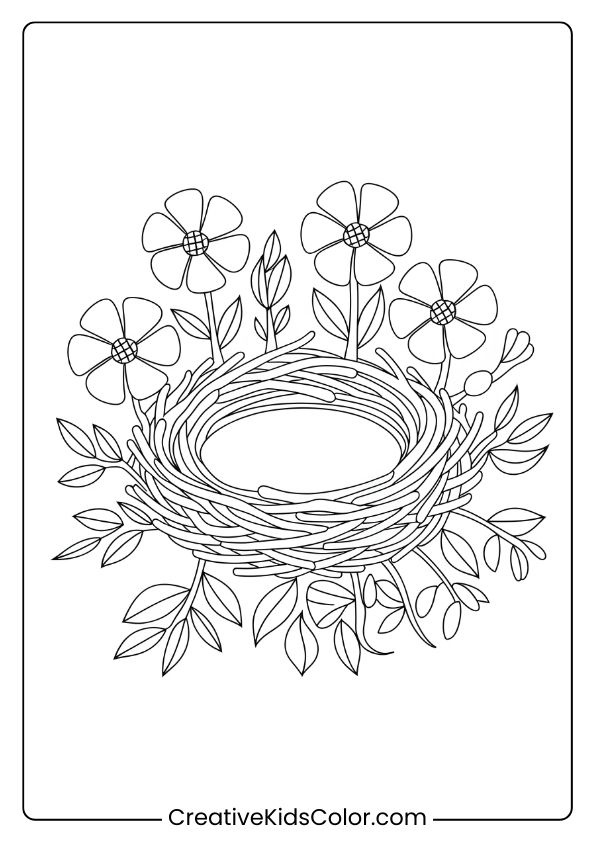 Bird Nest With Colorful Flowers