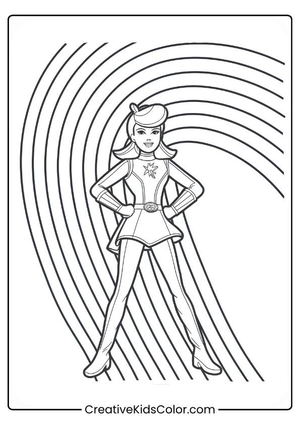 Bonnie Blueberry, A Superhero, Stands Confidently Under A Bright Rainbow, Ready For Action In This Coloring Sheet.