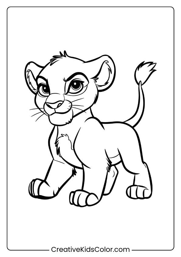 A Brave Lion Cub Standing Tall And Leading The Way, Perfect For A Leadership-Themed Lion Coloring Page For Kids.