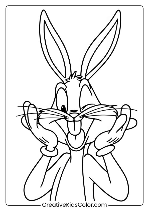 Coloring Page Of Bugs Bunny Making A Funny Face, Creating A Playful Scene For Fans Of The Character.