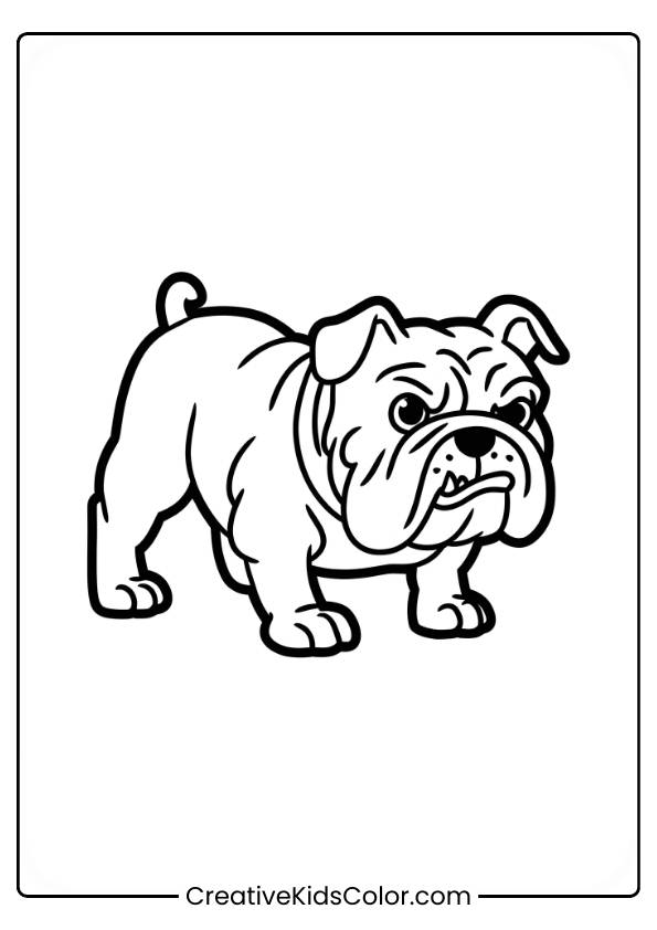 Playful Bulldog In A Bowing Pose With A Joyful Personality In A Dog Coloring Page.