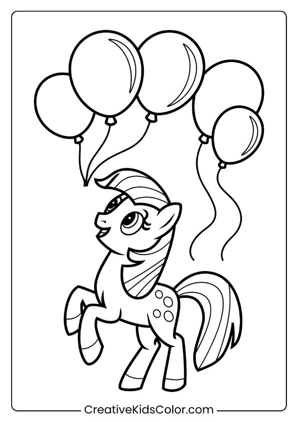 A Playful Pony With Balloons, Creating A Cheerful And Lighthearted Coloring Page.