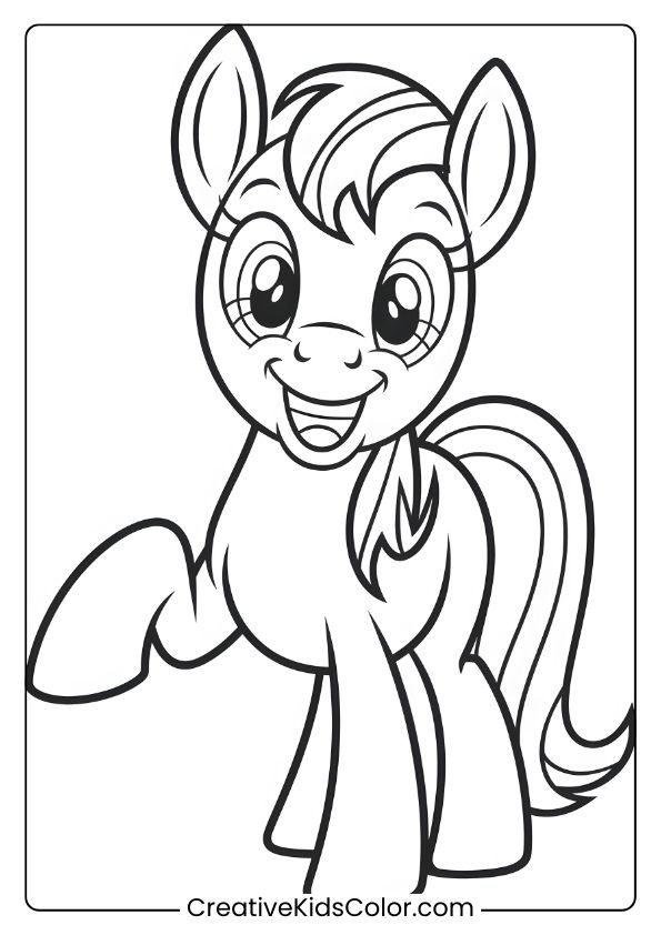 A Smiling Cartoon Pony With Large Eyes, Creating A Cute And Fun Coloring Experience.