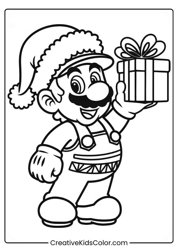 Christmas Mario Coloring Page