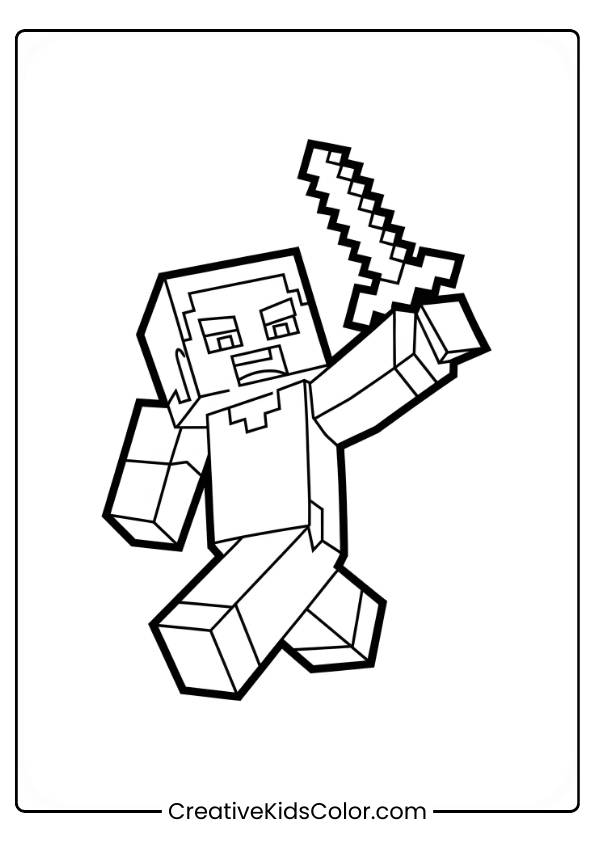Steve Is Holding Up A Diamond-Shaped Object, Possibly A Sword Or Pickaxe, In An Action Pose, Running Or Jumping.