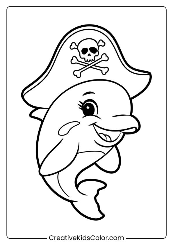 A Dolphin With A Pirate Hat, Perfect For A Fun And Adventurous Coloring Page.