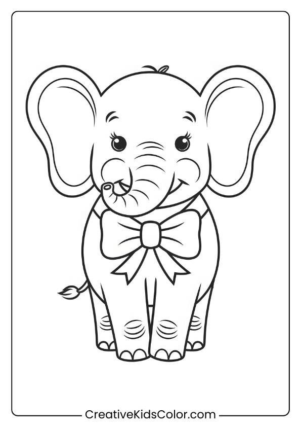 Coloring Page Of An Elephant Wearing A Bowtie.