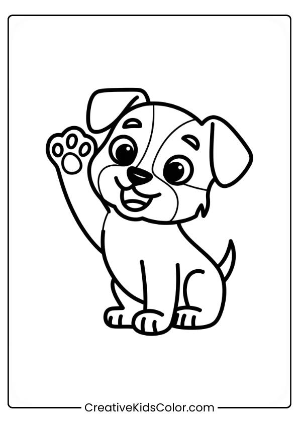 Puppy Raising Its Paw With A Cheerful Expression In A Dog Coloring Page.