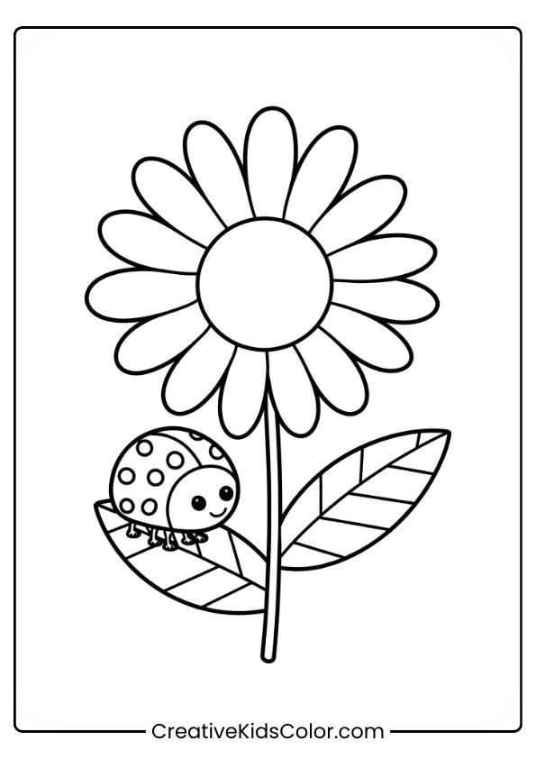 A Daisy With A Playful Ladybug Sitting On One Of Its Leaves, Creating A Charming Scene For Kids.