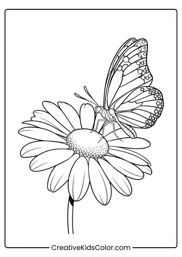 A Butterfly Perched On A Large Daisy, With Intricate Patterns On Both The Butterfly And Flower.