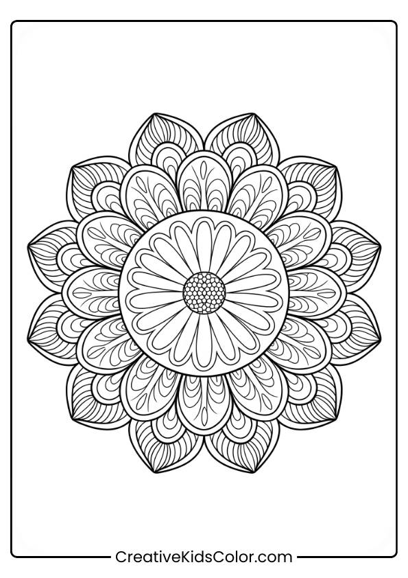 A Daisy Integrated Into A Mandala Design, Offering An Intricate And Relaxing Coloring Experience.