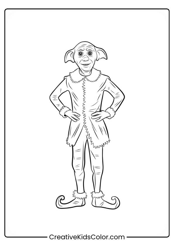 Dobby Stands Proudly In His Outfit, Symbolizing His Freedom As A House-Elf, In This Joyful Coloring Page.