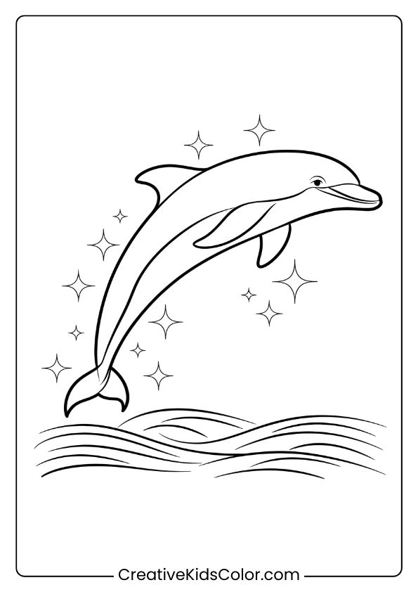 A Dolphin Jumping Over A Glittering Horizon, Capturing The Magic Of A Coloring Page.