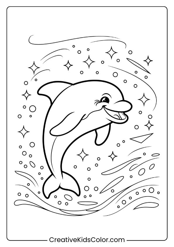 A Dolphin Playing In A Sea Of Glitter, A Magical Coloring Page With Sparkling Elements.