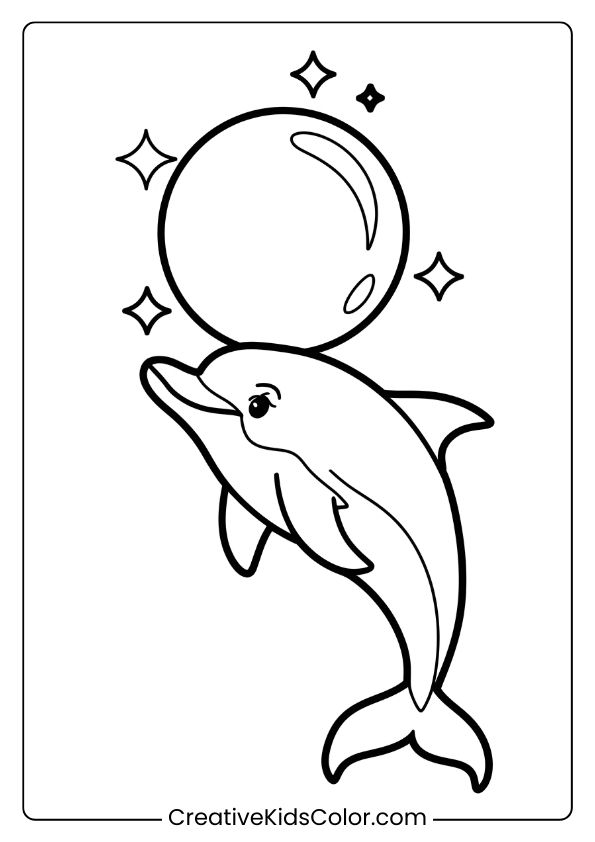 A Dolphin Playing With A Sparkling Bubble, Adding Fun To A Coloring Page.