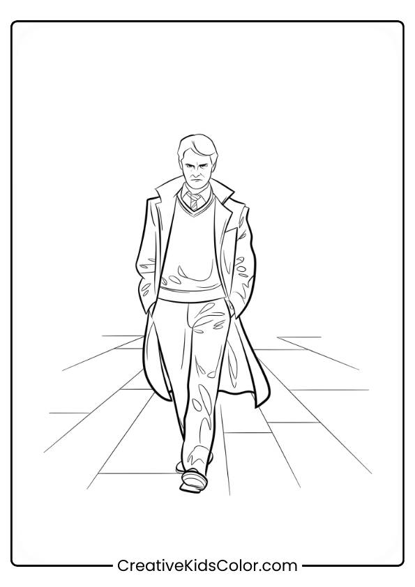 Draco Malfoy Strides Through The Slytherin Common Room, Dressed In His Robe, Exuding Confidence, In This Detailed Coloring Page.