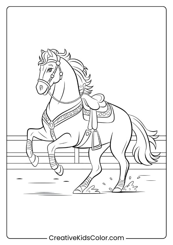 A Rodeo Horse In Mid-Action, Capturing Movement In A Detailed Coloring Page.