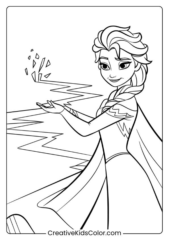 Elsa Creating A Path Of Ice For Her Friends In This Printable Coloring Page, Showcasing Her Magical Abilities.