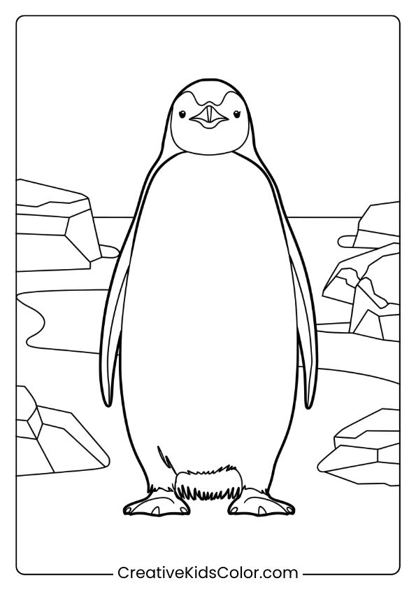 An Emperor Penguin In A Cold, Frozen Landscape, Ideal For A Serene Winter-Themed Coloring Page.