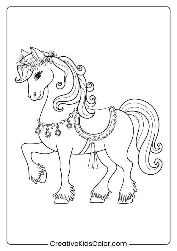 A Decorated Fairy Horse, Perfect For An Enchanting And Whimsical Coloring Page.