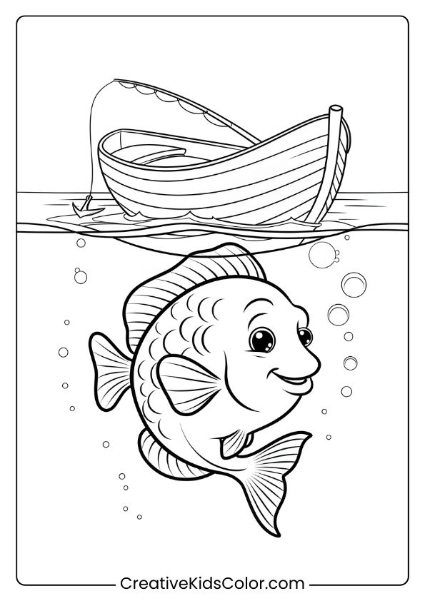 A Curious Fish Explores Beneath A Fishing Boat, Offering A Relaxing Scene That’s Perfect For Adding Peaceful Colors.