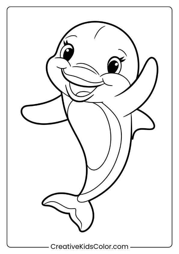 A Cheerful Dolphin Waving, Perfect For A Fun And Inviting Coloring Page.