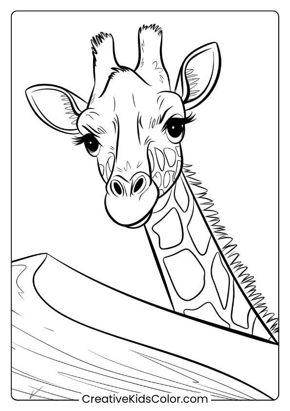 Giraffe Peeking Over A Dune In A Curious Coloring Page, Ideal For Adventurous Children.